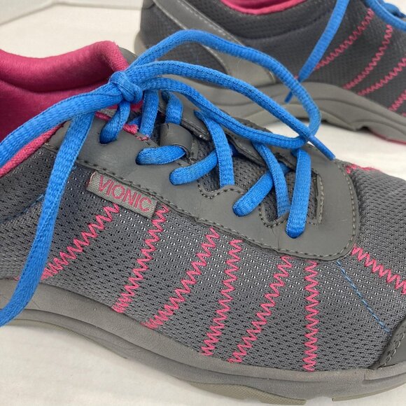 Vionic Alliance Shoes Sneakers Womens Size 8.5 Gray Pink Walking Orthotic Mesh - Picture 6 of 13